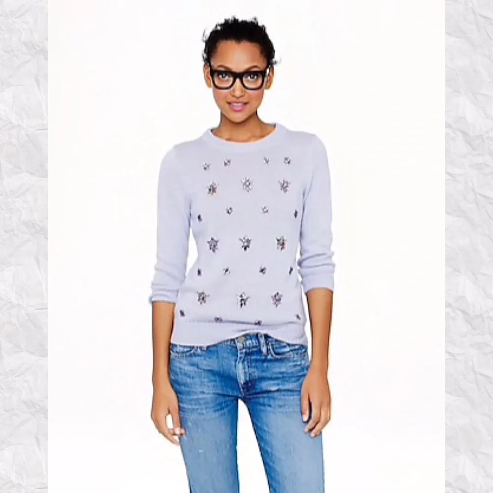 J. Crew Jeweled Cluster Sweater Women’s XXS Lavender Crew Neck Long Sleeve